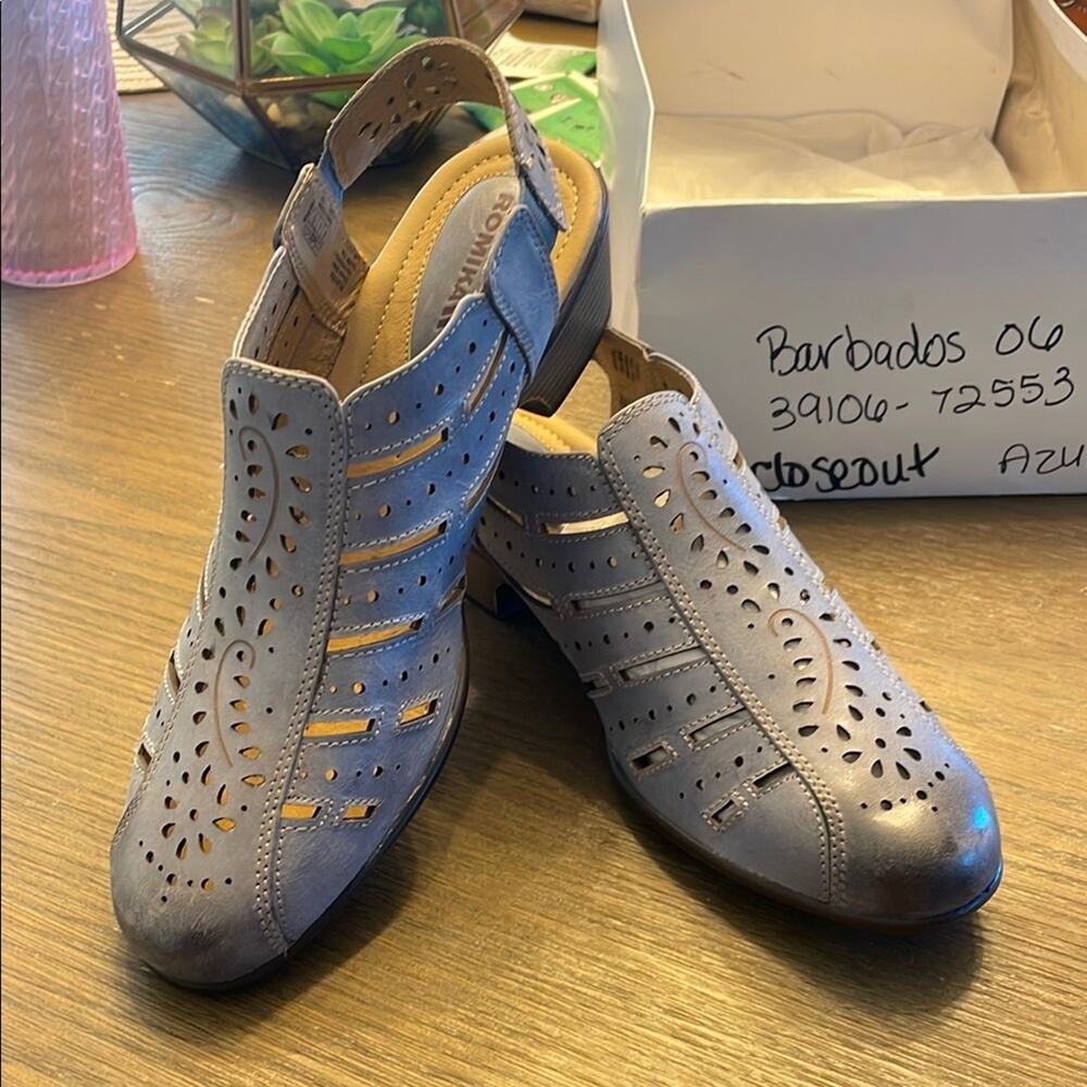 Romika NEW Gray Mules with laser cut leather design